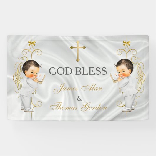 Baby Boy Twins Taufe Christening Gold Banner (Horizontal)