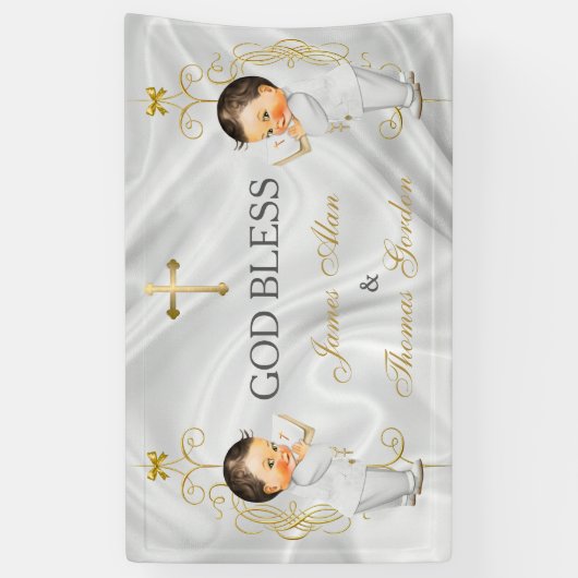 Baby Boy Twins Taufe Christening Gold Banner (Vertikal)