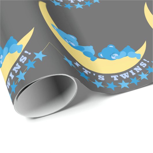 Baby Boy Twins Teddy Bears auf Moon Pattern Geschenkpapier (Rolleneckpunkt)