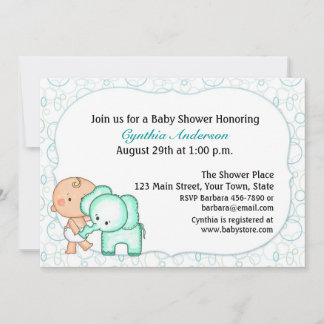 Baby Boy und Elephant Baby Dusche Einladung