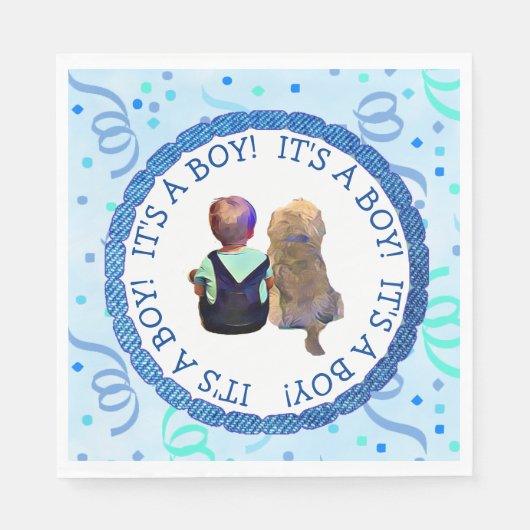 Baby Boy und sein Hund Blue und Green Confetti Serviette (Vorderseite)