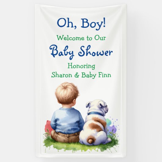 Baby Boy und seine Bulldog Babydusche Banner (Vertikal)