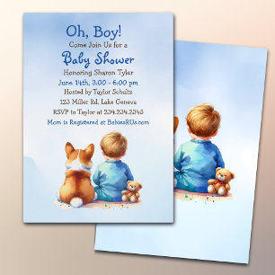 Baby Boy und seine Corgi Puppy Baby Dusche Einladung