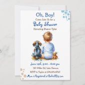 Baby Boy und seine Dackel Puppy Baby Dusche Einladung (Vorderseite)