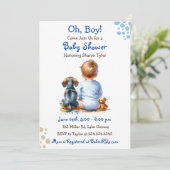 Baby Boy und seine Dackel Puppy Baby Dusche Einladung (Stehend Vorderseite)