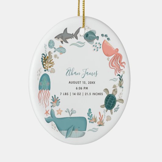 Baby Boy Under Sea Birth Stats Keepake Keramik Ornament (Rechts)