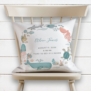 Baby Boy Under Sea Birth Stats Keepake Kissen