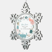 Baby Boy Under Sea Birth Stats Keepake Schneeflocken Zinn-Ornament (Rechts)