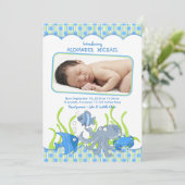 Baby Boy Under Sea Cartoon Geburtserklärung Ankündigung (Stehend Vorderseite)