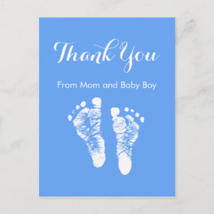 Baby Boy Vielen Dank Niedlich Blue Newborn Footpri Ankündigungspostkarte