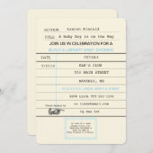 Baby Boy Vintag Library Card Buchdusche Einladung (Vorne/Hinten)