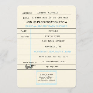 Baby Boy Vintag Library Card Buchdusche Einladung