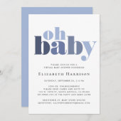 Baby Boy Virtual Showblauer Typografie Einladung (Vorne/Hinten)