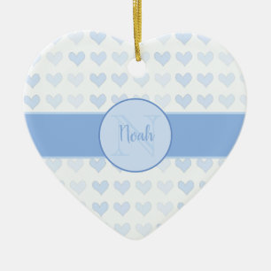 Baby Boy Vorname Blue Monogram Herz Weihnachten Keramik Ornament