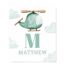 Baby Boy Watercolor Helicopter | Kinderzimmer Mono