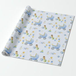 Baby Boy Watercolor Theme Kinderdusche Geschenkpapier