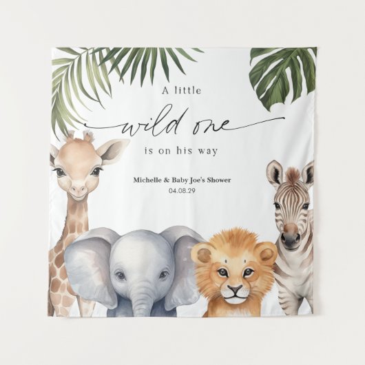 Baby Boy WIld One Safari Tierdusche Hintergrund Wandteppich (Vorderseite)