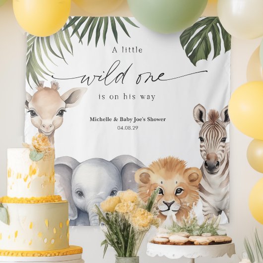 Baby Boy WIld One Safari Tierdusche Hintergrund Wandteppich