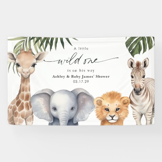 Baby Boy Wild One Safari Tiere Dusche Hintergrund Banner (Horizontal)