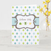 Baby Boy, Willkommen, blau, grün, braun Karte (Gelbe Blume)