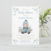 Baby Boy Winter Snowflake Babydusche Einladung (Stehend Vorderseite)