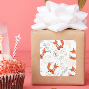 Baby Boy Woodland Creatures Fox Acorns Kinderdusch Quadratischer Aufkleber