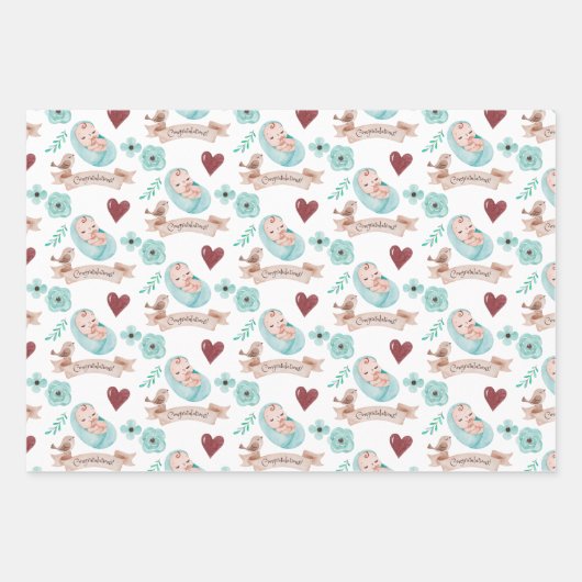 Baby Boy Wrapping Paper Flat Sheet Set 3 Geschenkpapier Set (Vorderseite)