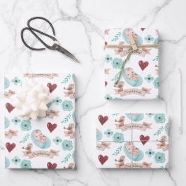 Baby Boy Wrapping Paper Flat Sheet Set 3 Geschenkpapier Set