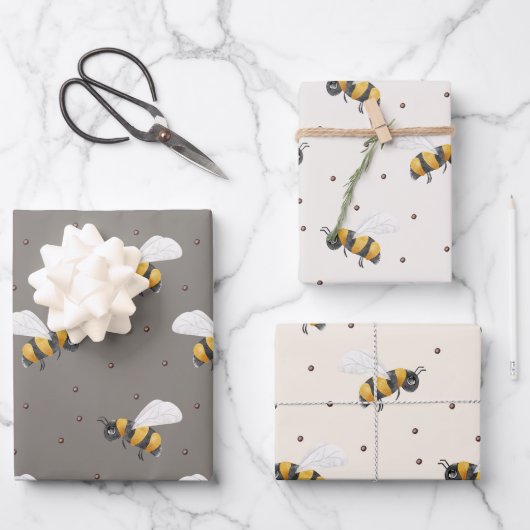 Baby Boy Yellow and Black Bees Geschenkpapier Set (Vorderseite)