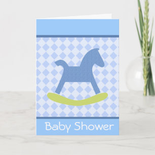 Baby Boy Yellow and Blue Rocking Horcking Card Einladung