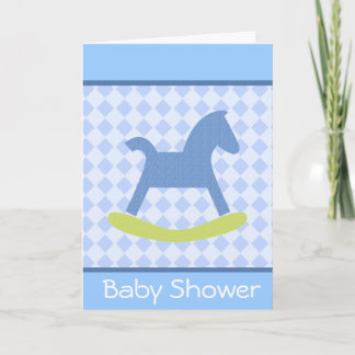 Baby Boy Yellow and Blue Rocking Horcking Card Einladung
