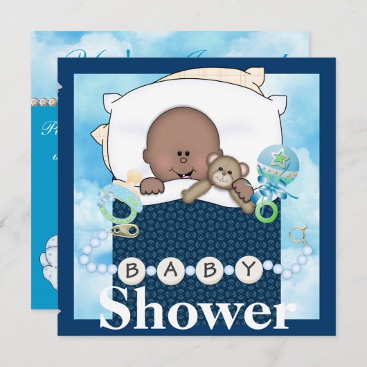 BABY BOY ZEIGT AFRIKANAMERIKANISCHE INVITATION EINLADUNG (Vorne/Hinten)