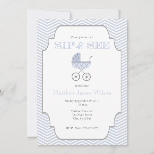 Baby Boy Zickzack Sip und siehe Einladung (Vorderseite)