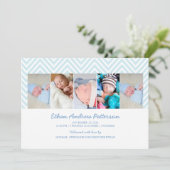 Baby Boy Zigzag Blue 5 Foto Geburtsankündigung Ankündigung (Stehend Vorderseite)