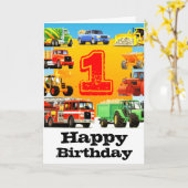 Baby Boy's 1. Geburtstag Bauwagen Karte (Gelbe Blume)