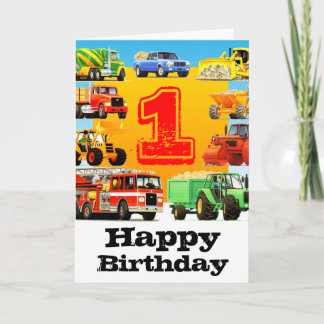 Baby Boy's 1. Geburtstag Bauwagen Karte