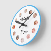Baby Boy's 1. Jahr 12 Monate Fotos Blue Runde Wanduhr (Winkel)