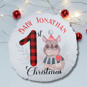 Baby Boy's 1. Weihnachten Niedliche Rhino-Weihnach Rundes Kissen