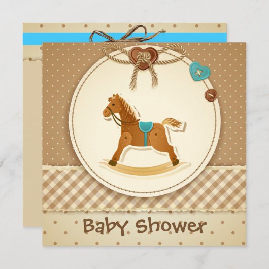 Baby Boy's Baby Shower Einladung Rocking Pferd (Vorne/Hinten)