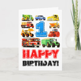 Baby Boy's Big Trucks 1. Geburtstag Karte