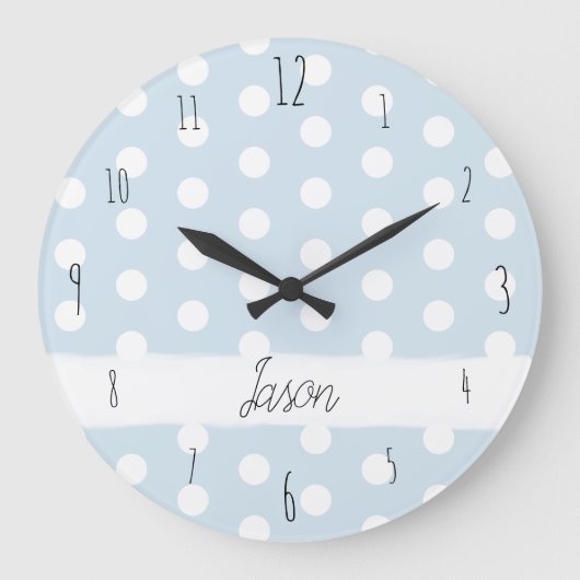 Baby Boy's Blue Polka Dot Spotty Pattern Kinderzim Große Wanduhr (Vorderseite)