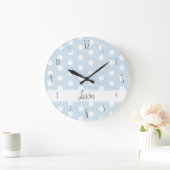 Baby Boy's Blue Polka Dot Spotty Pattern Kinderzim Große Wanduhr (Zuhause)