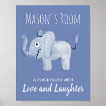Baby Boy's Blue Watercolor Elephant Kinderzimmer A