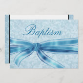 Baby Boys Christening Blue Damask Leinenpapier Einladung (Vorne/Hinten)