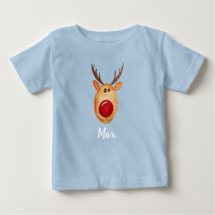 Baby Boy's Christmas Watercolor Rudolph mit Namen Baby T-shirt