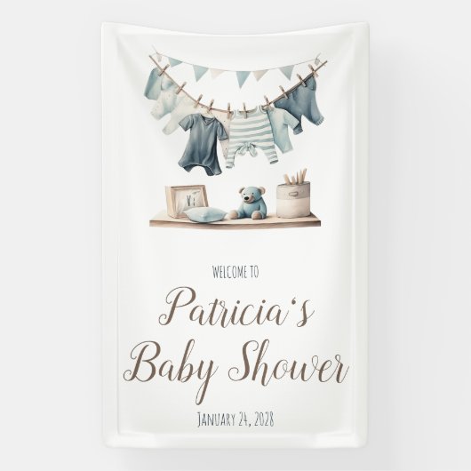 Baby Boy's Clothesline Baby Dusche Begrüßungszeich Banner (Vertikal)