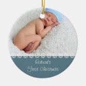 Baby Boys Erste Weihnachten w. Foto & Stats - Blau Keramik Ornament (Vorne)