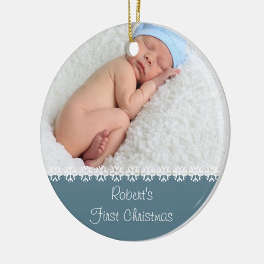 Baby Boys Erste Weihnachten w. Foto & Stats - Blau Keramik Ornament (Links)