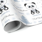 Baby Boys Erster Weihnachts Panda Bear Blue Geschenkpapier (Rolleneckpunkt)