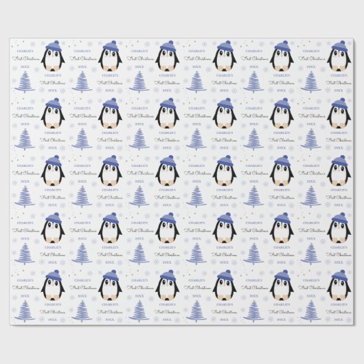 Baby Boys Erster Weihnachts Winter Pinguin Blau Geschenkpapier (Flach)